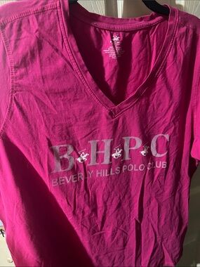 Beverly Hills Polo Club Girls Fuchsia V-Neck Logo Tee